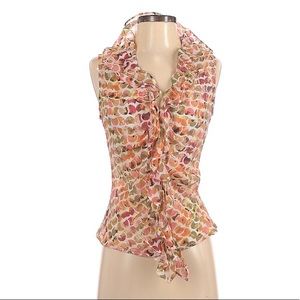 Farinaz Taghavi print ruffle-front sleeveless blouse